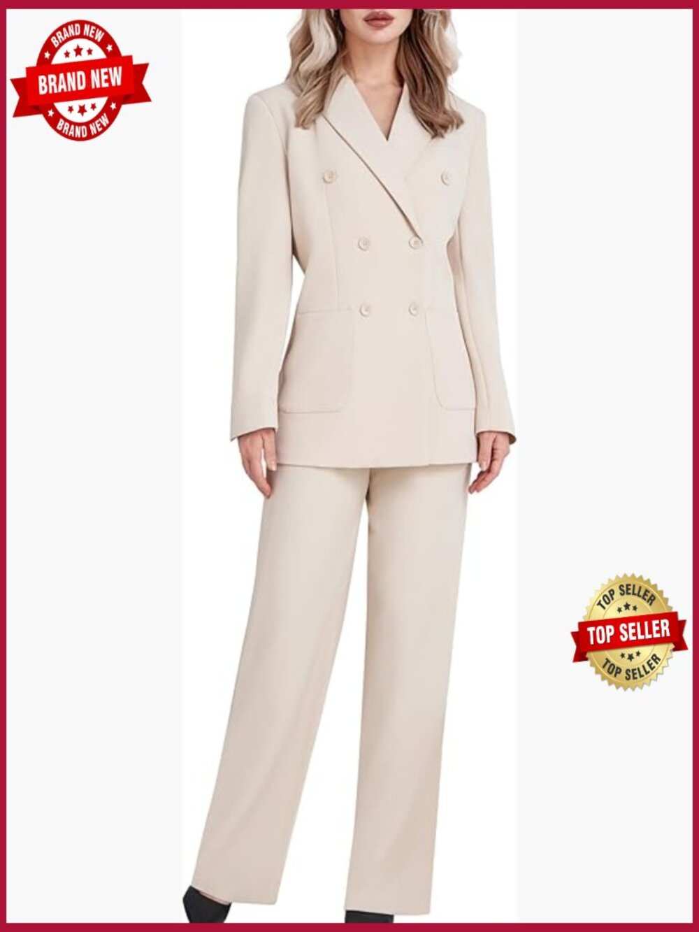 2 Piece Double Breasted Blazer and Wide Leg Pants Suit Set